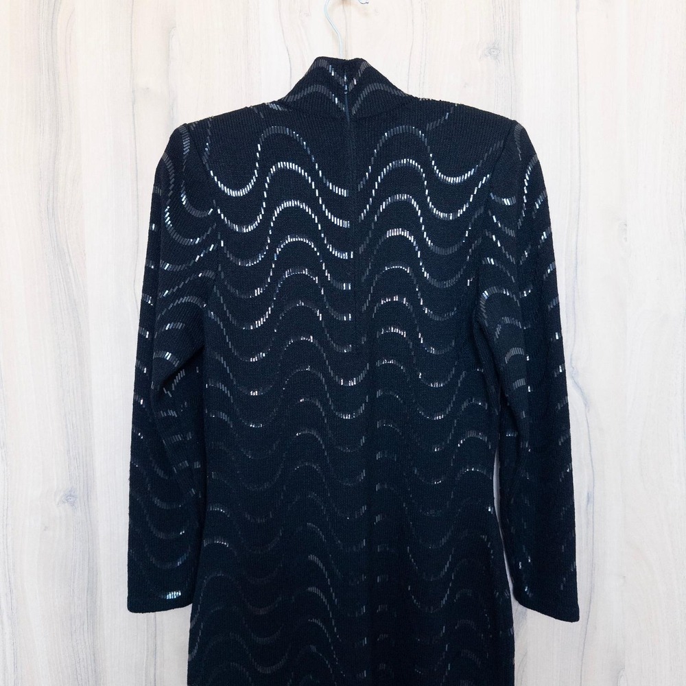 Vintage Lillie Rubin Sequin Sweater Dress Size 6 Black Mock Neck Retro Glam Chic - Picture 8 of 8
